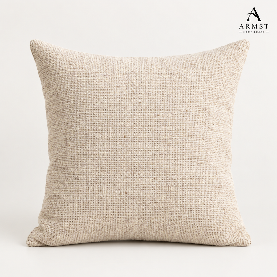 Woven cotton throw pillow cover with ARMST logo